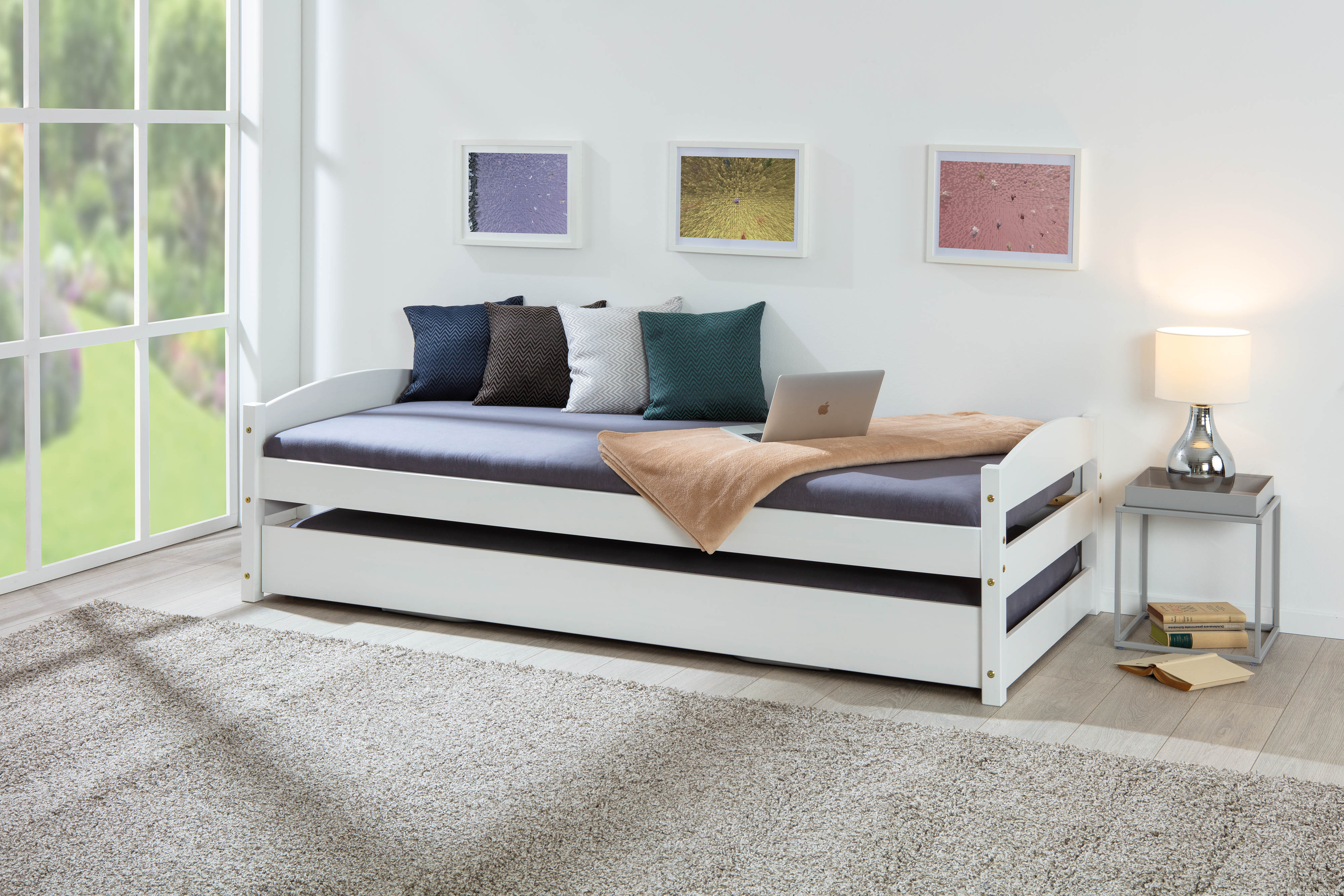 Inter Link Kinderbett Vindas 90x200 cm inkl. Ausziehbett und Lattenrost - Weiss