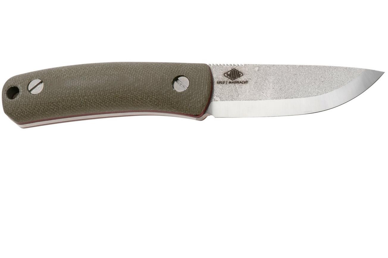 Knafs Lulu KNAFS-00231 Stonewashed CPM MagnaCut, Green Canvas Micarta, vaststaand mes