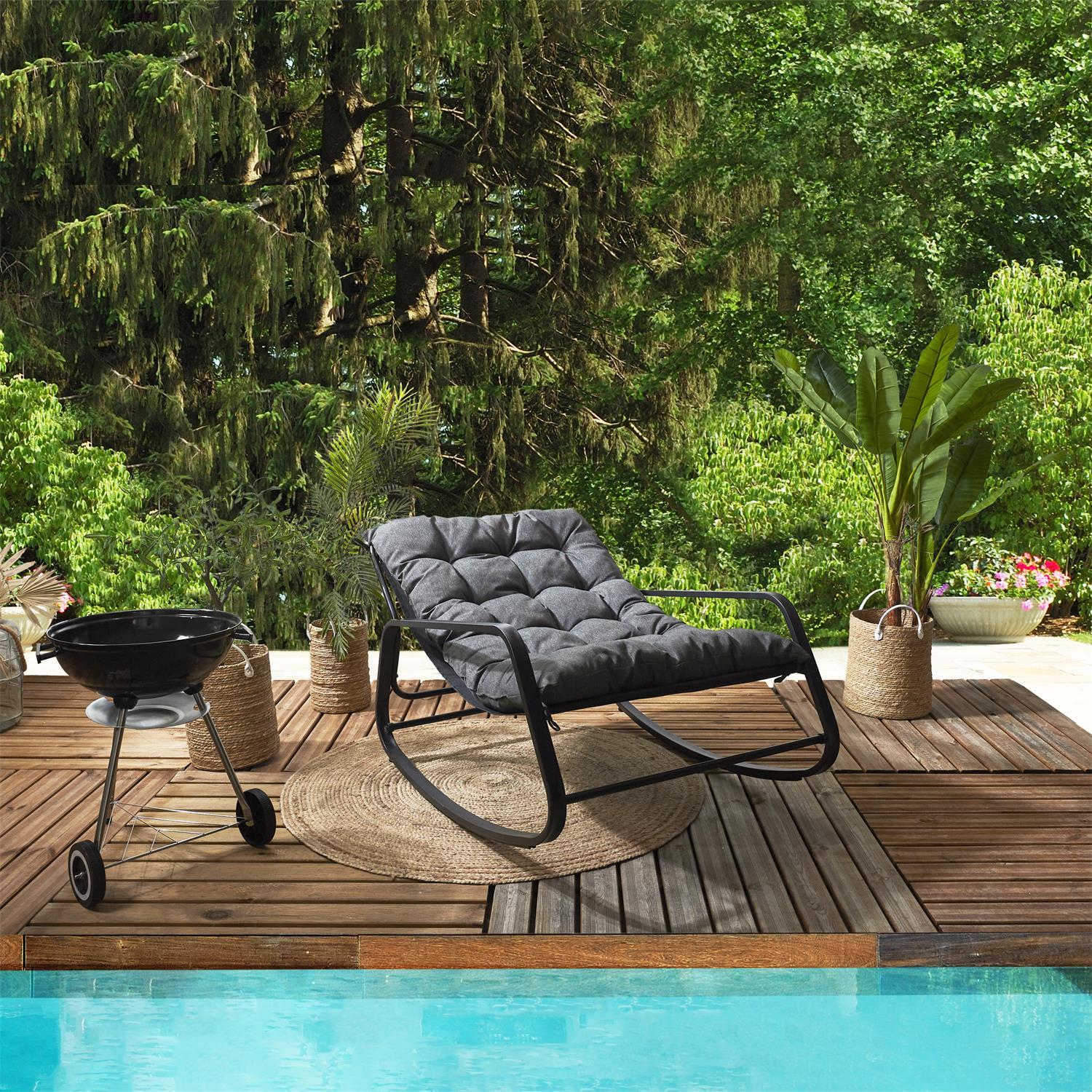 FAUTEUIL BASCULE MIAMI NOIR ET METAL 92X69X130CM