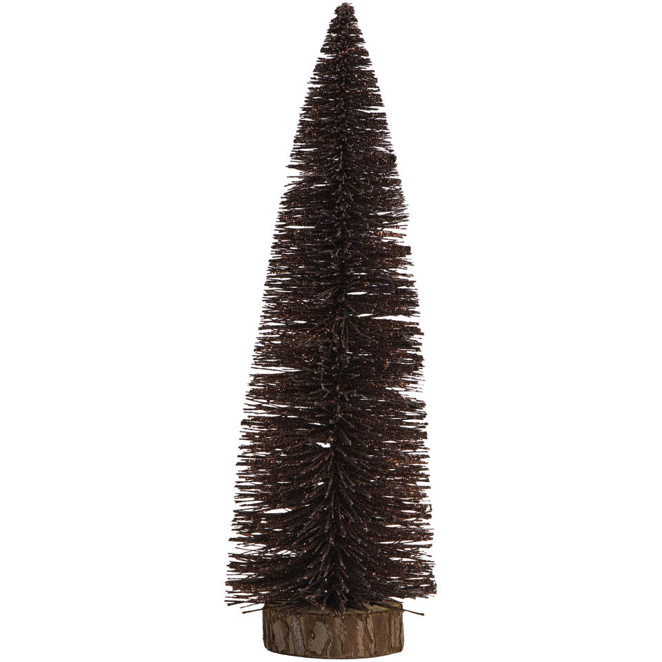 Kerstboom met glitters bruin kunststof - 35 cm hoog