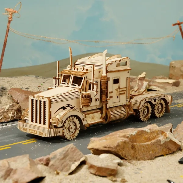 (286-tlg. Set) ROKR 3D Holz Puzzle Mechanischer DIY Modell Bausatz LKW Home Deko für Erwachsene (MC502) - Heavy Truck