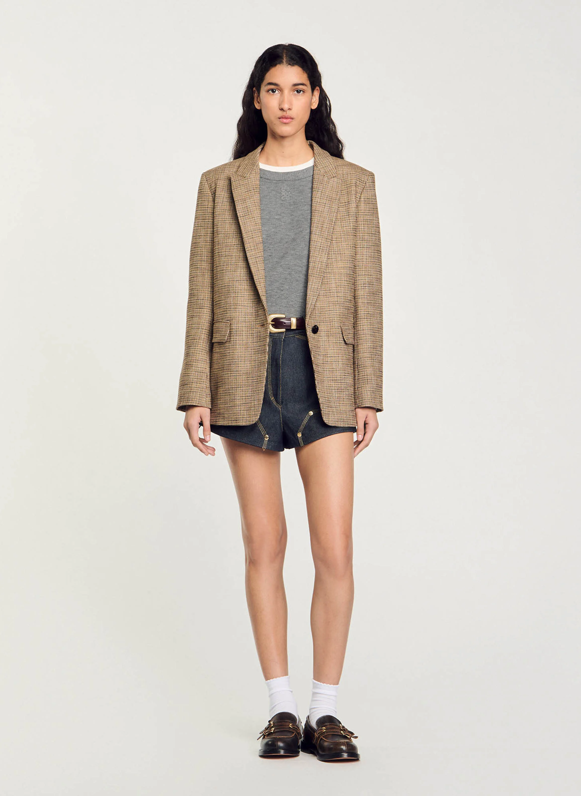 Veste tailleur droite imprimé | Marron