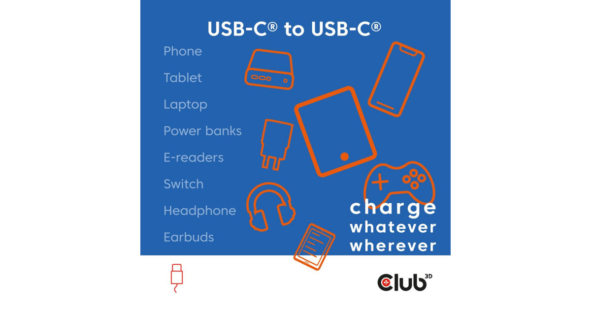 Club 3DUSB-C Magnetic-Coil 240W PD3.1 Pink Cable, 2 meter kabel  (Roze)