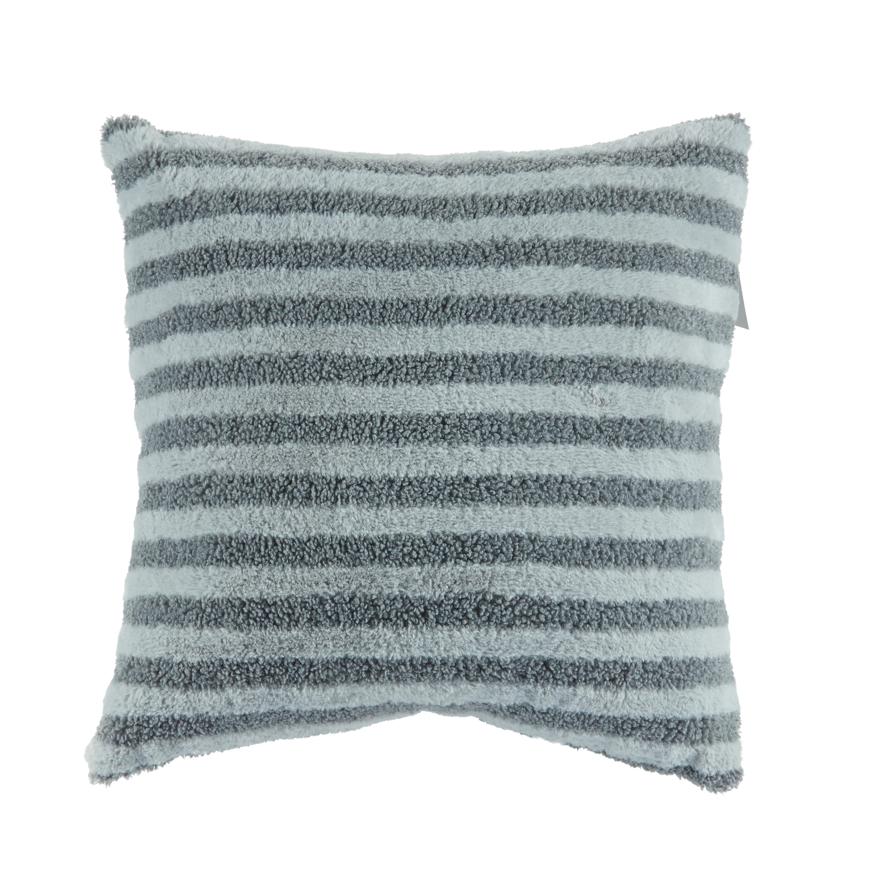 Bahne Interior  Stribet pude i plys, grå - 45 x 45 cm.