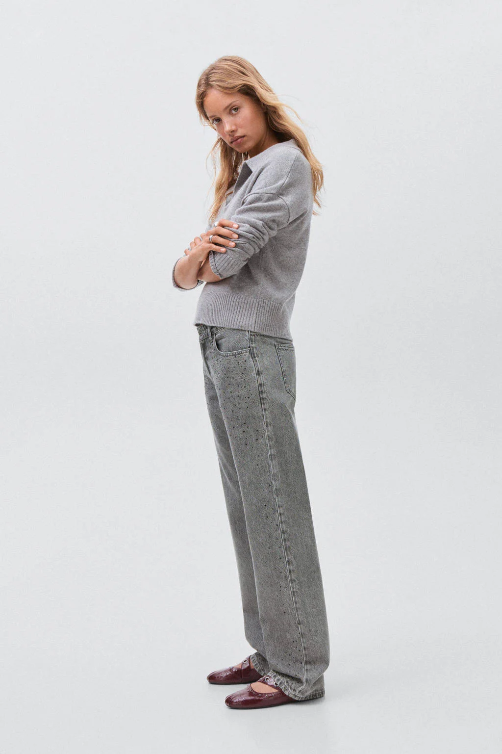 MANGO TEEN straight leg jeans grey denim