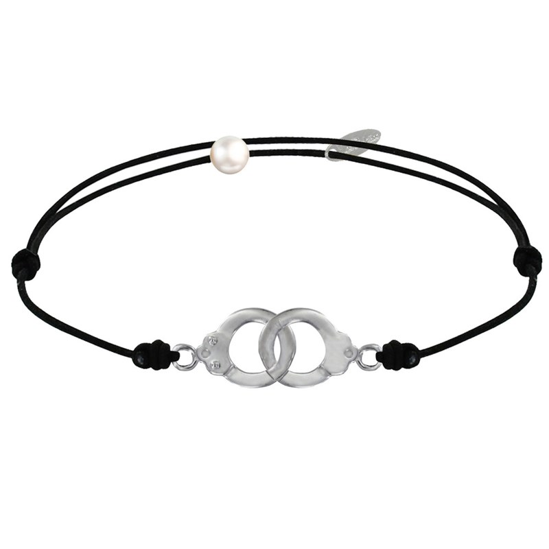 Bracelet Lien en Argent 925 Petites Menottes - Noir