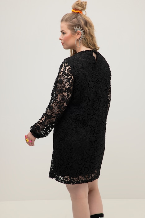 Spitzenkleid, Rundhals, Langarm, doppellagig