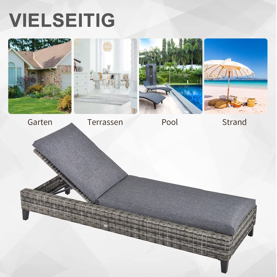 Outsunny Gartenliege mit Kissen grau