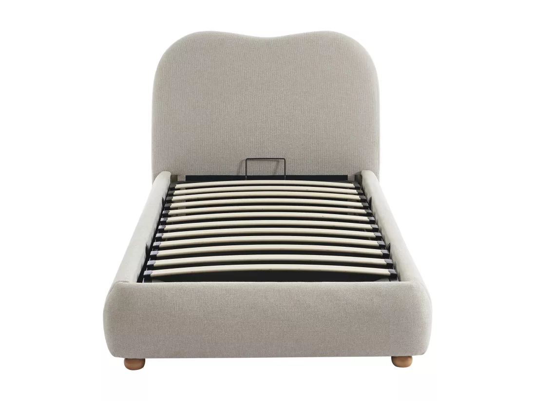 Lit coffre 90 x 190 cm - Tissu - Beige + Matelas - VANARI