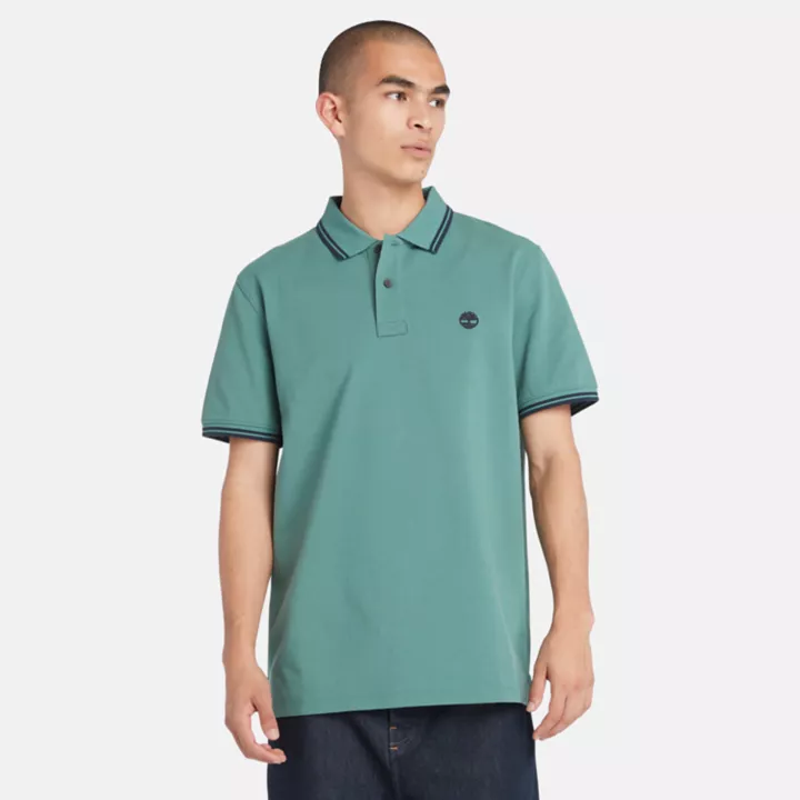 Polo à liseré en piqué pour homme en bleu sarcelle