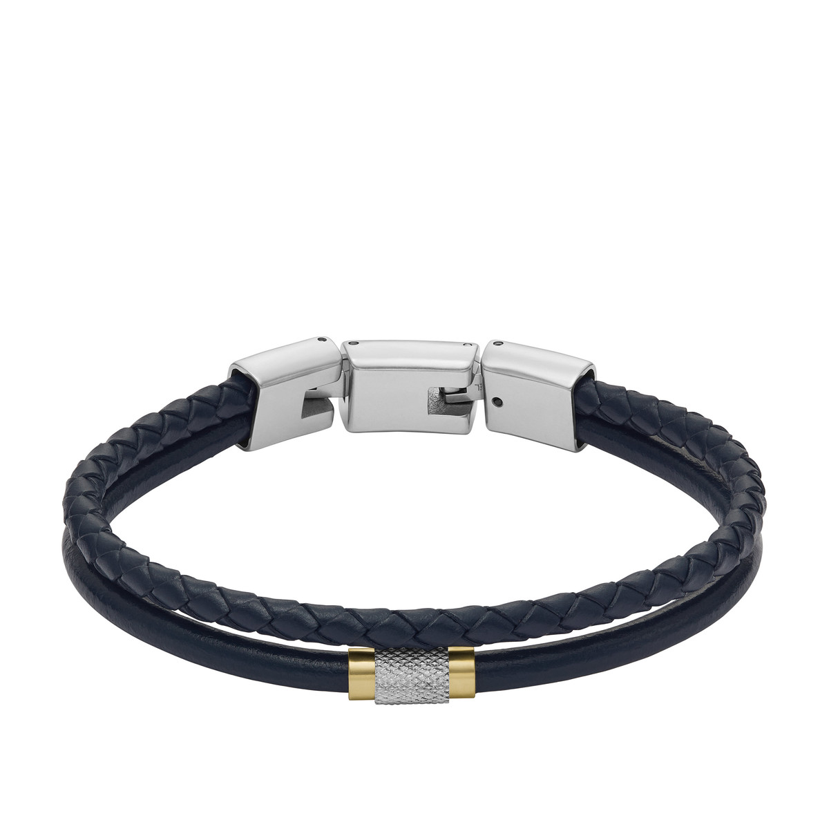 Bracelet FOSSIL acier cuir bleu marine
