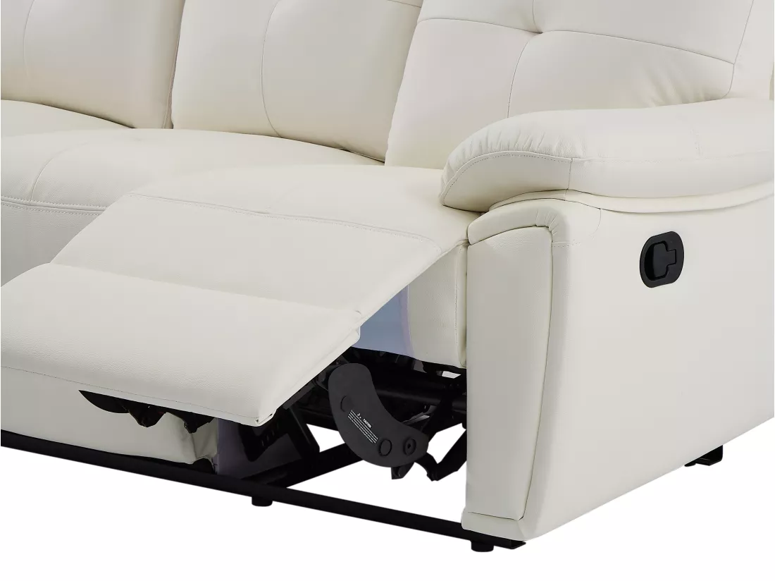 Canapé 3 places et fauteuil relax en cuir blanc VINETA