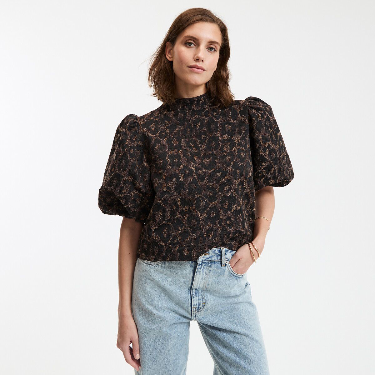 COLEÇÕES LA REDOUTE<br>Blusa com gola alta, jacquard de leopardo