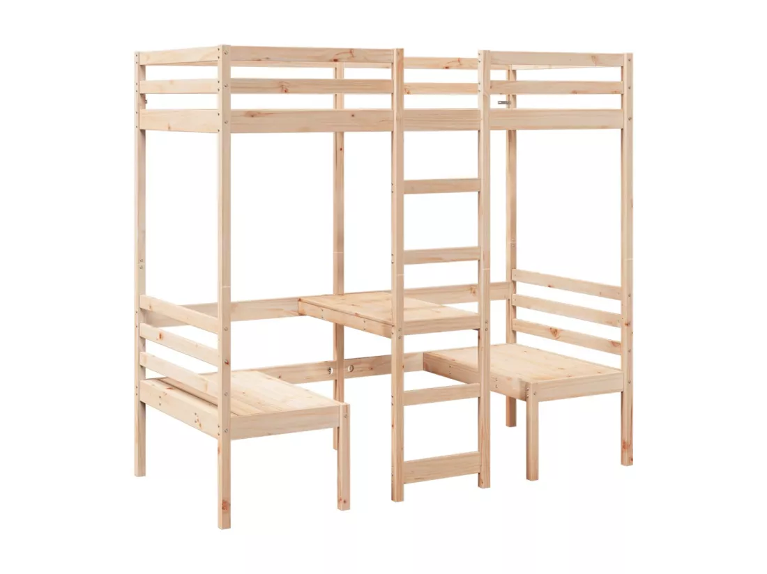 Lit mezzanine avec bureau et chaises 90x200 cm pin massif