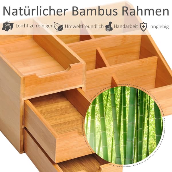 Desk Organizer Kontoroppbevaringsboks Med 2 Skuffer, Organisering Og Orden, Naturlig, L33 X B20,5 X H15,5 Cm