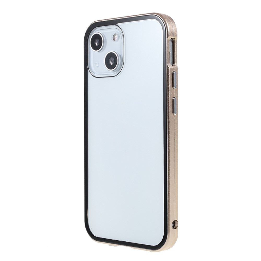 iPhone 13 Magnetische Alu Schutzhülle mit Panzer Glas Backcover   Privacy Displayschutz (Magnet-Technologie) - Gold