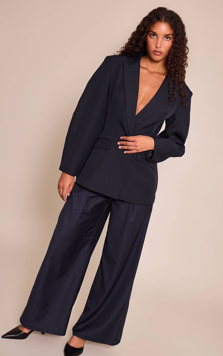 Bleu Marine Blazer À Manches Cocon Et Détail Asymétrique