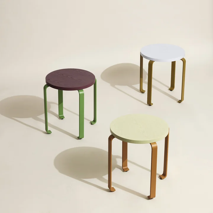 Hübsch Interior - Smile Hocker, Ø 46 cm, hellblau / khaki