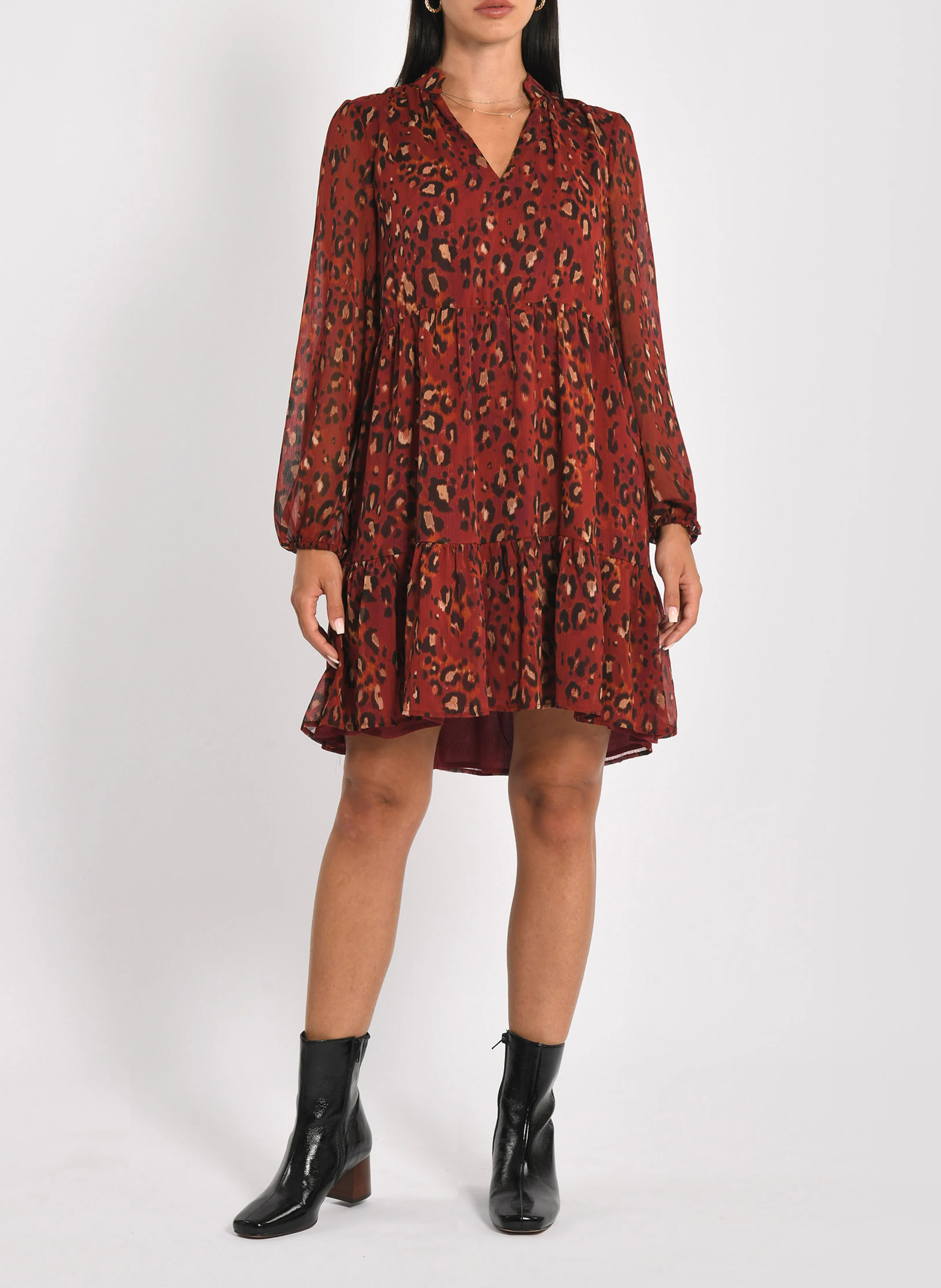 MINA - Robe courte col V| Rouge