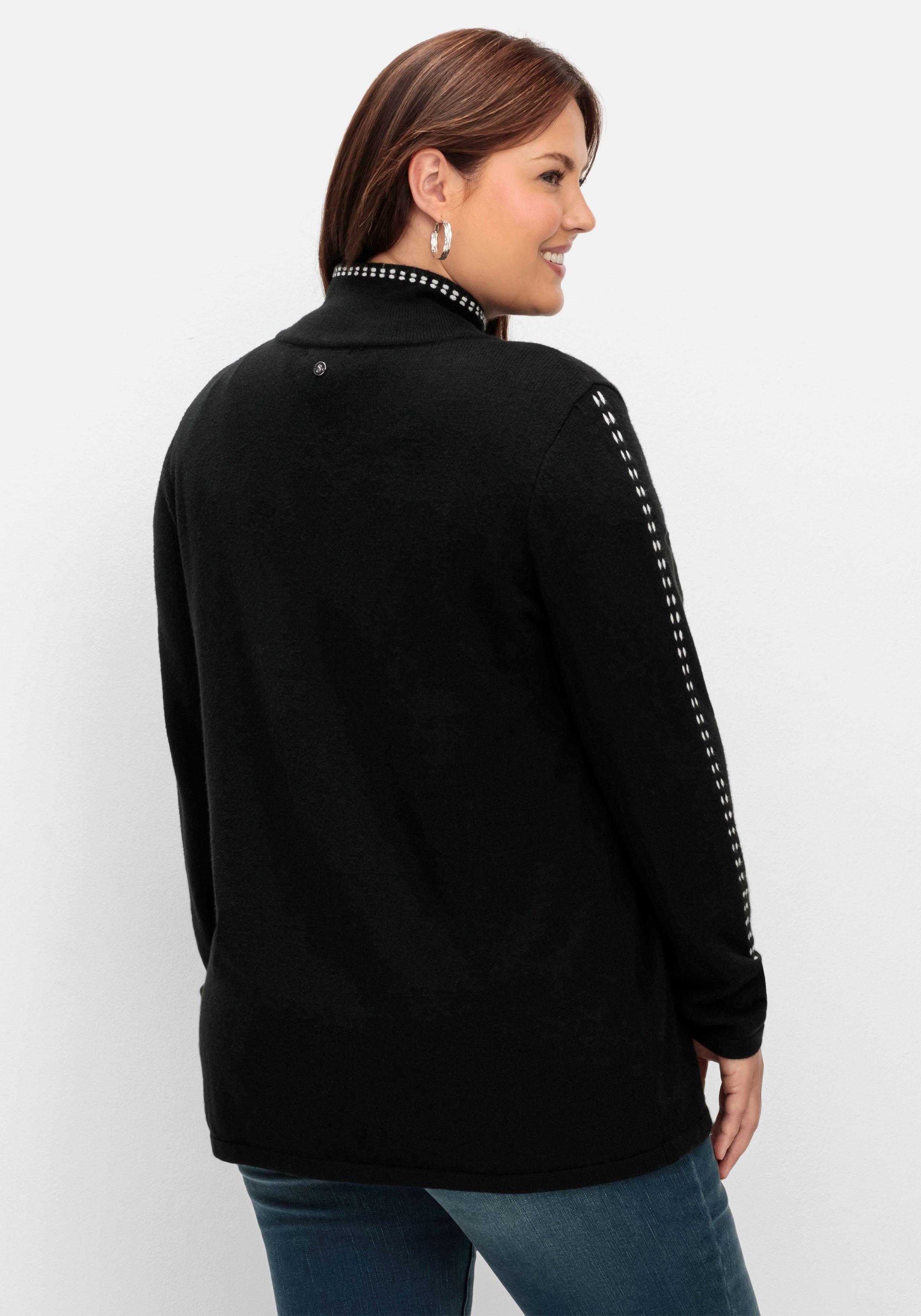 Strickjacke mit Zierstichen und Stehkragen