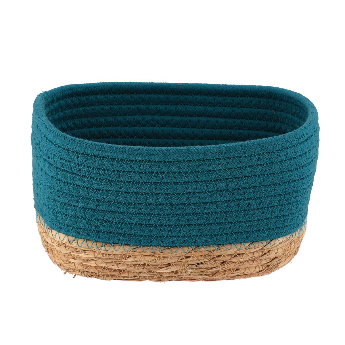 PANIER RECTANGLE COTON VEGETALE 21X13X12CM BLEU TAHITIEN