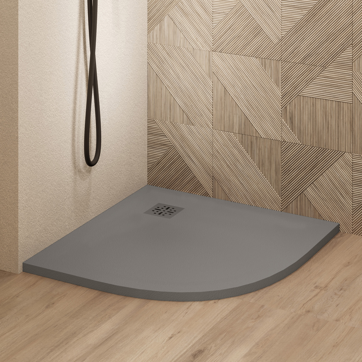 Saniclear Torno kwartronde douchebak 80x80cm met stone finish donkergrijs