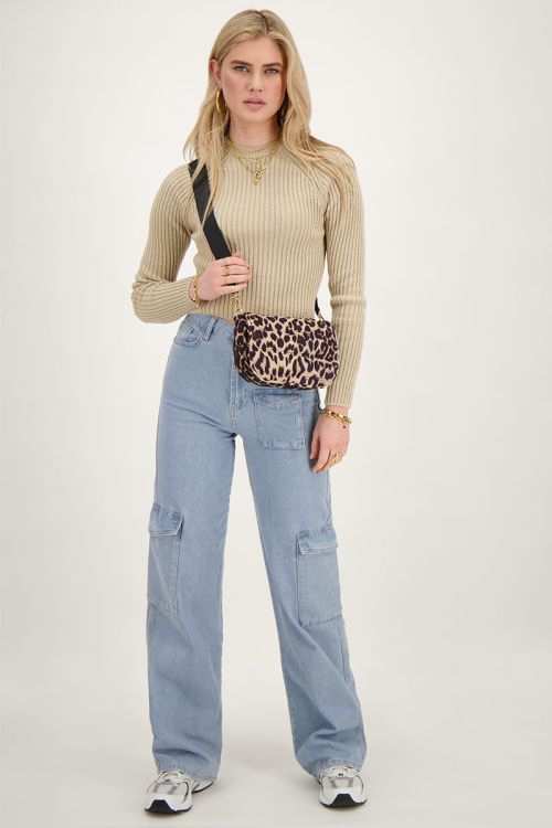 Beige gebreide crop top