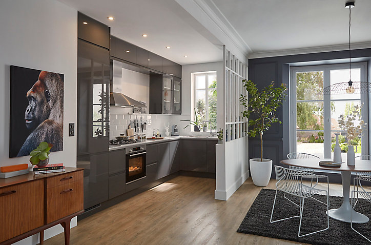 Porte de meuble de cuisine Garcinia gris anthracite brillant l. 50 cm x H. 72 cm GoodHome