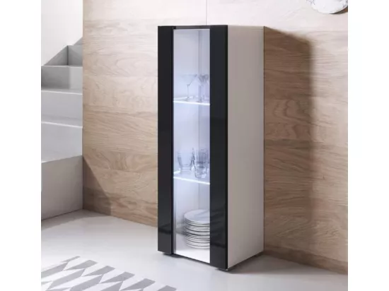 Vitrine pour Salon Salle à manger en Blanc et Noir avec LED 40x29x128cm Luke V2