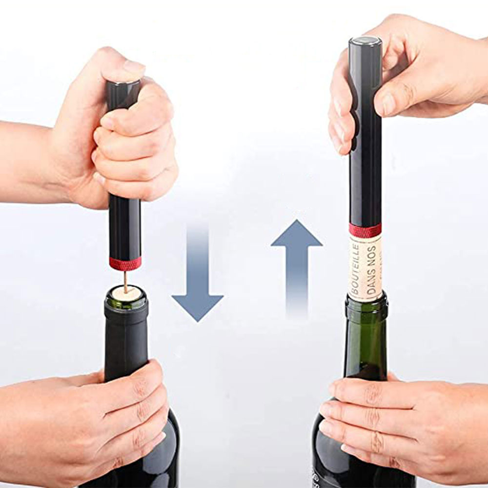 Luftdruck Wein Pumpe Nadel Korkenzieher Weinflaschenöffner inkl. Folienschneider - Schwarz