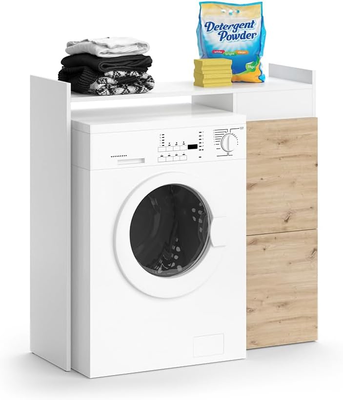 Vicco Waschmaschinenschrank Weiß Alf 99x98x34 cm - Badezimmerschrank für die Waschmaschine, Mehr Stauraum ohne Bodenfläche zu nutzen