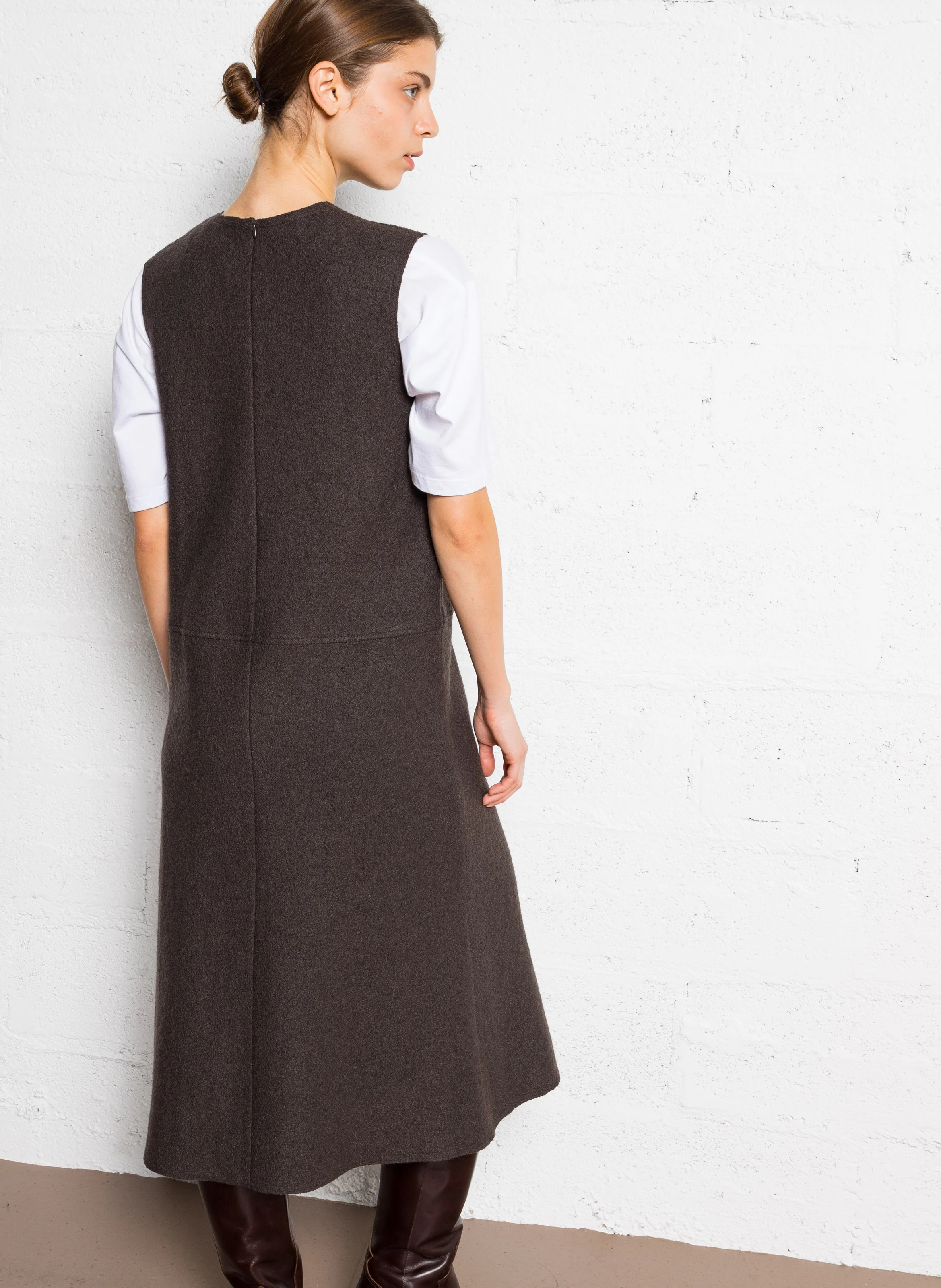REBECA - Robe longue col V en laine mélangée | Marron