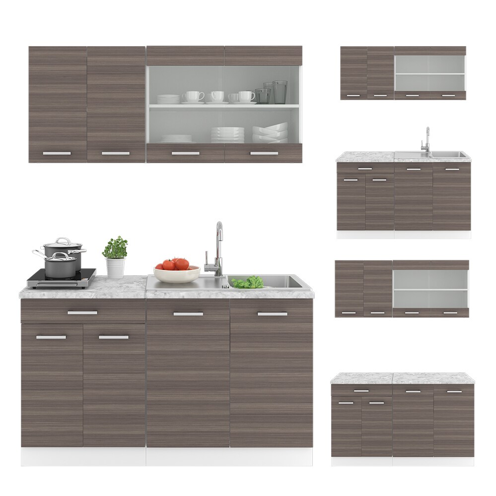 VICCO Küchenzeile SINGLE Einbauküche 140 cm Küche Edelgrau Anthrazit R-LINE