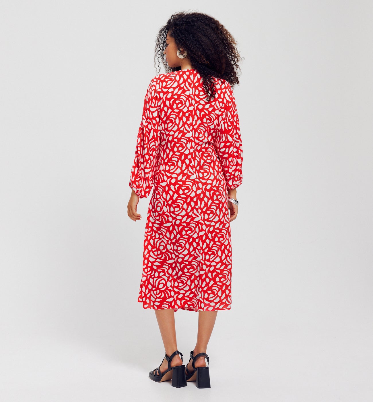 Robe à manches ballon Femme - Imprimé rouge
