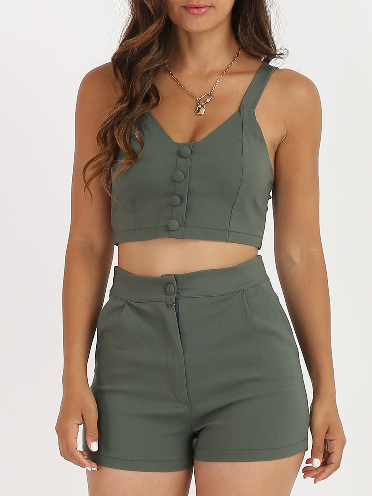 Crop top texturé style chambray- Kaki