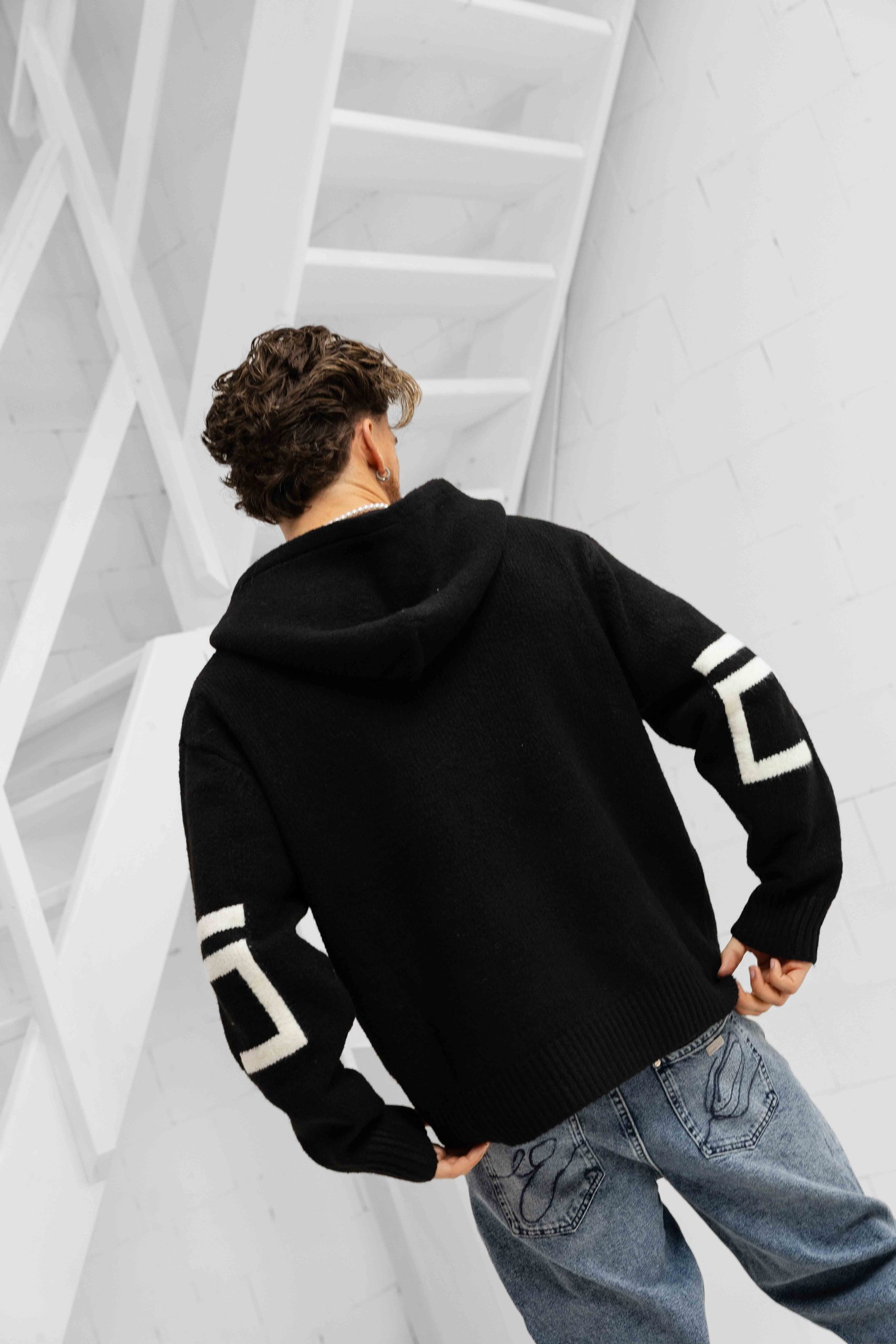 Jorcustom Splittedicon Knit Zipped Hoodie Heren Zwart