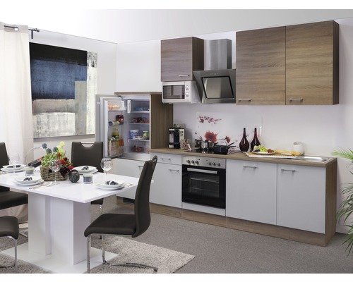 Flex Well keukenblok met apparatuur Samoa 280 cm wit sonoma eiken mat gedemonteerde variant omkeerbaar 00009977