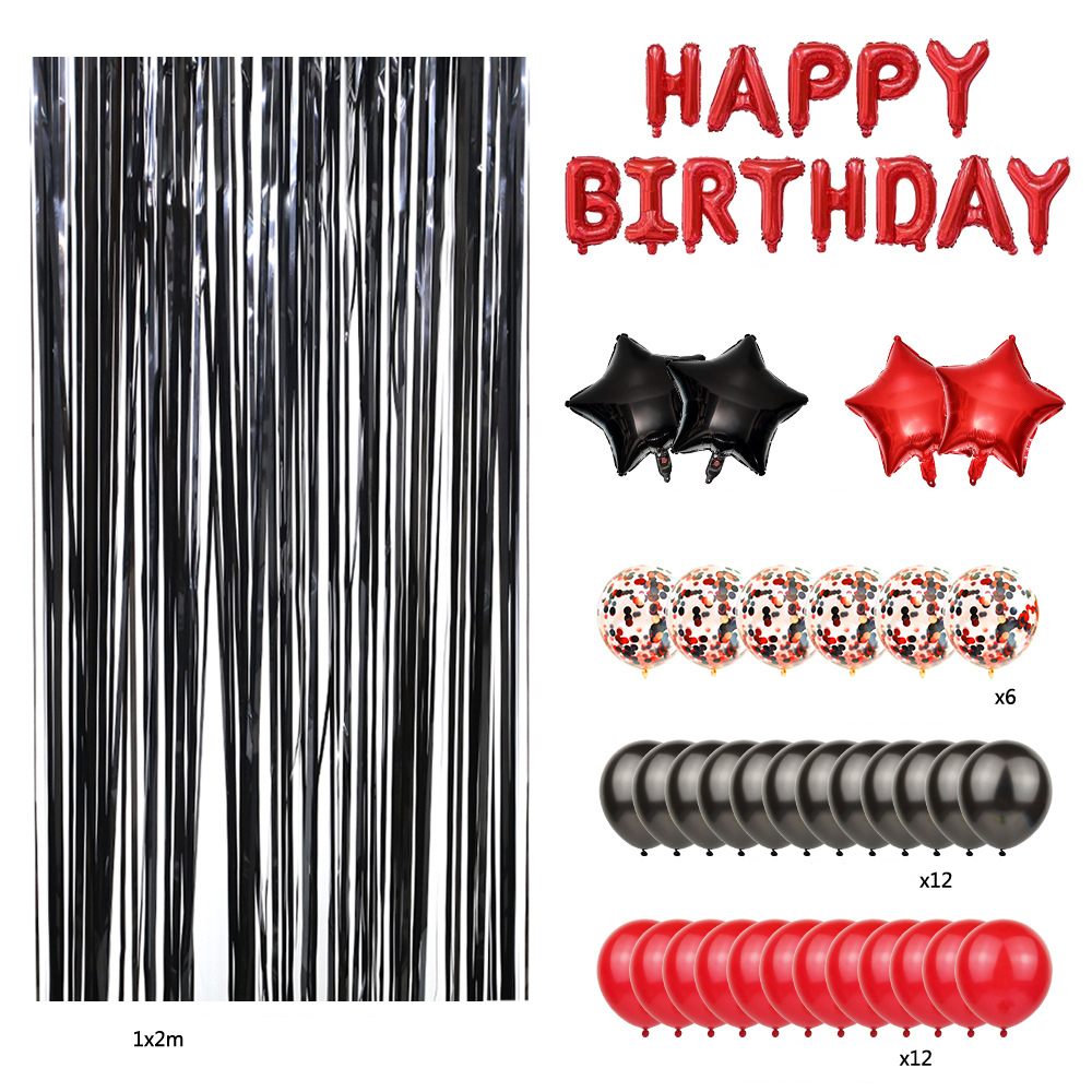 (51-tlg. Set) Happy Birthday Girlande Geburtstags Party Deko   Latex- und Folienballons / Lametta Vorhang - Roségold