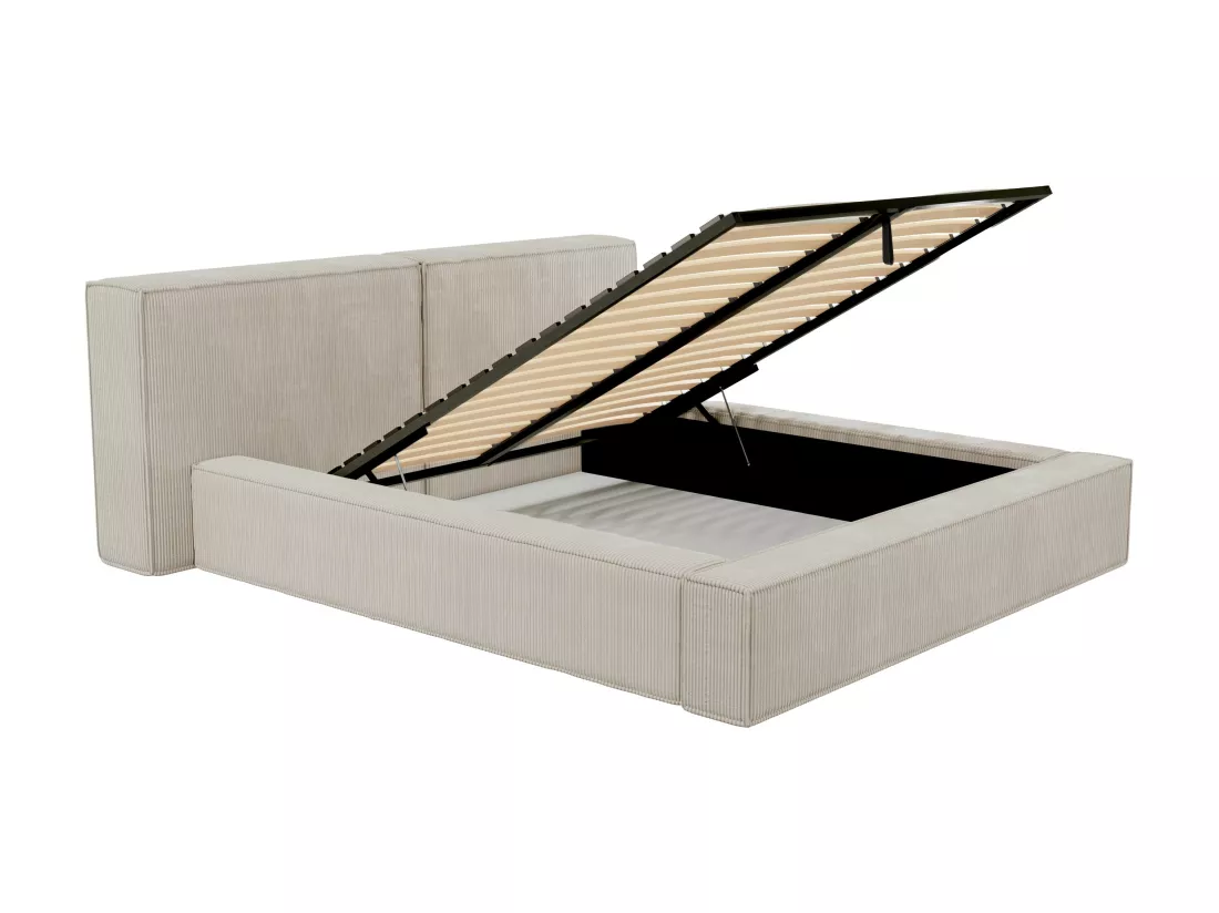 Lit coffre 140 x 190 cm - Velours côtelé - Beige + Matelas - TIMANO de Pascal Morabito
