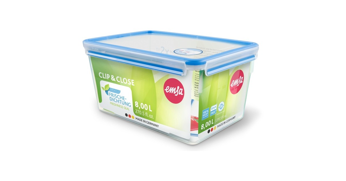 EmsaClip & Close vershoudbakje 8,2 L doos  (Transparant/blauw, rechthoekig, Maxiformaat)