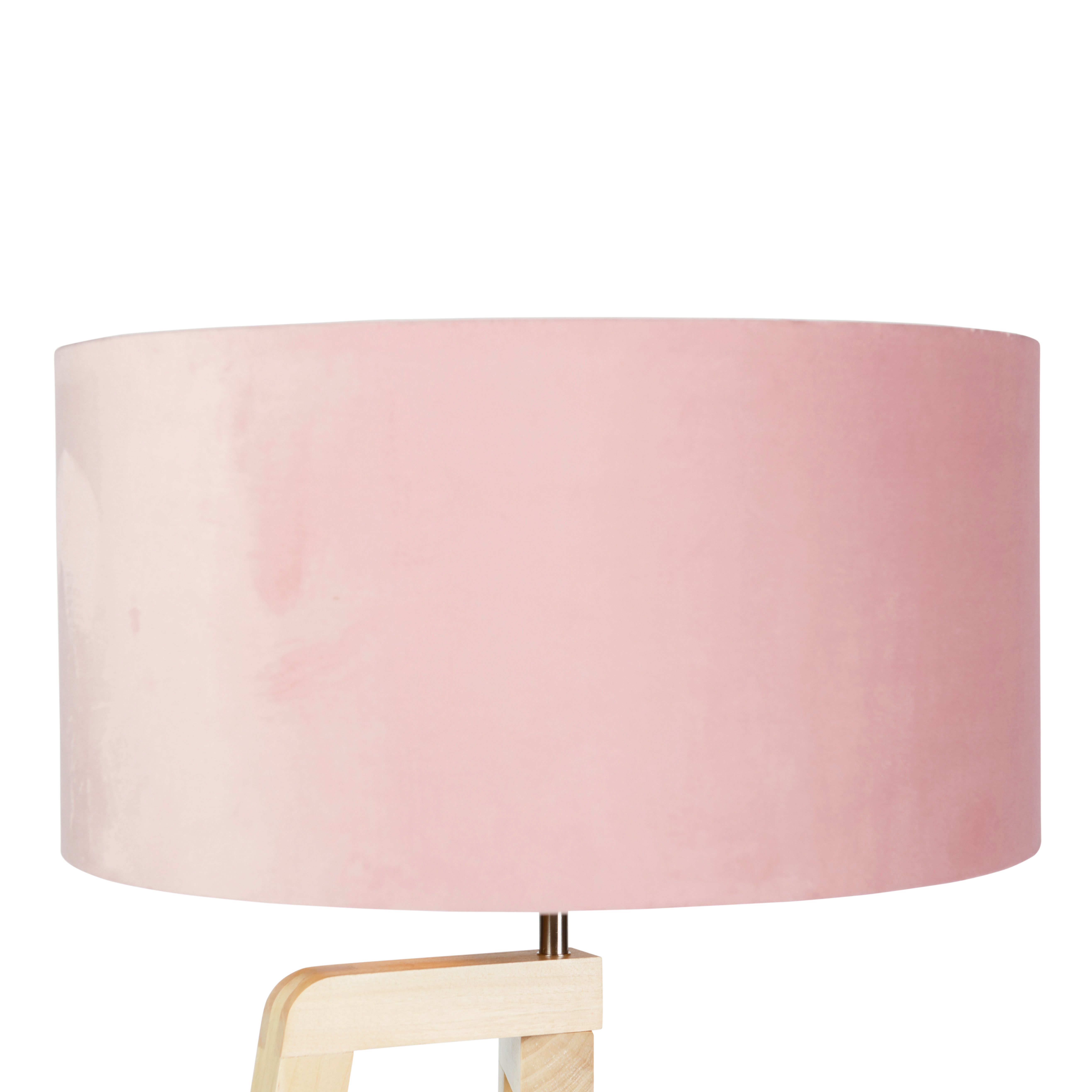 Vloerlamp tripod hout met roze velours kap 50 cm - Puros