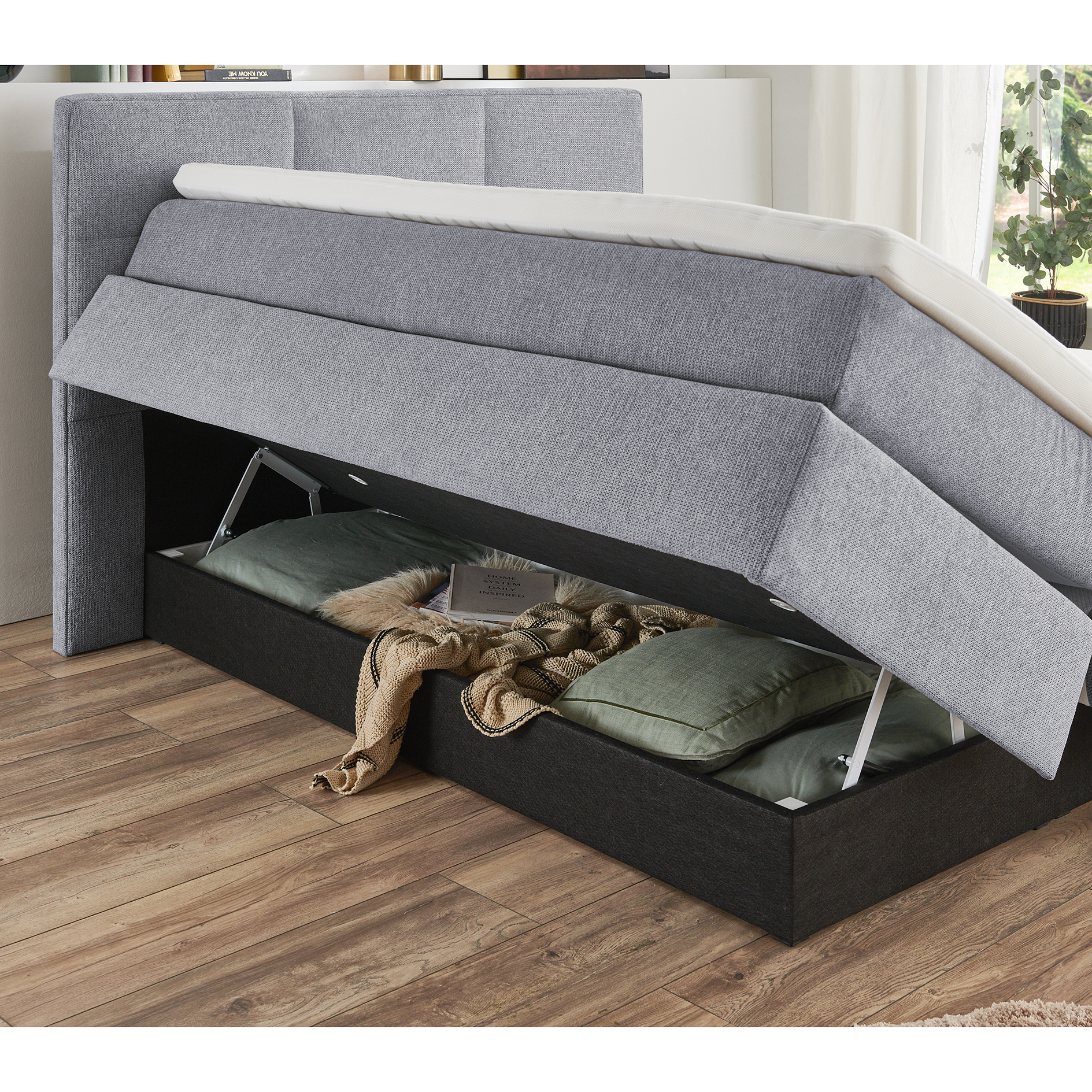 polsterpower Boxspringbett - grau - H3 - mit Bettkasten - 180x200 cm