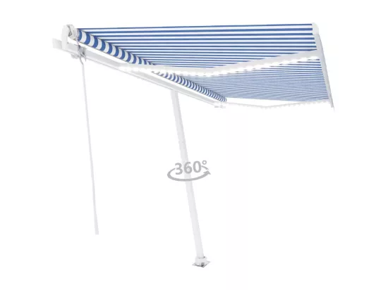 Auvent automatique capteur de vent/LED 400x350 cm Bleu et blanc
