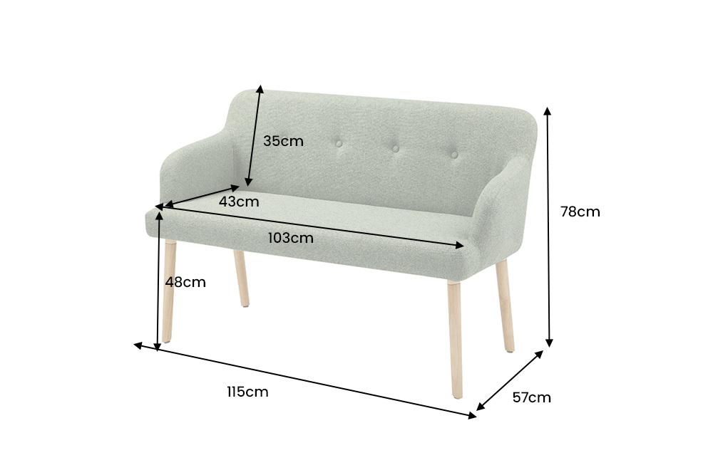 Nordische Sitzbank SCANDINAVIA MEISTERSTÜCK 115cm salbei natur Massivholz mit Armlehne
