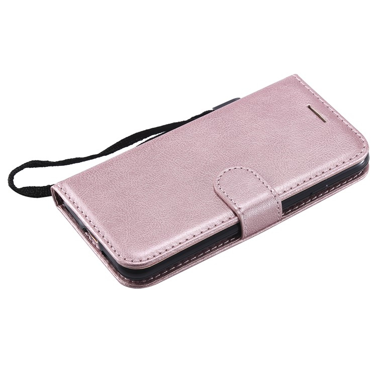 iPhone SE (2022/2020) / 8 / 7 Leder Tasche Flip Cover mit Kartenfach   Handschlaufe - Roségold