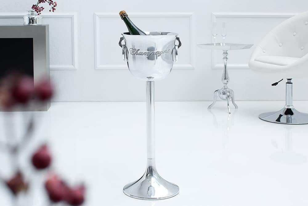 Eleganter Sektkühler CHAMPAGNE 75cm silber poliert Flaschenkühler