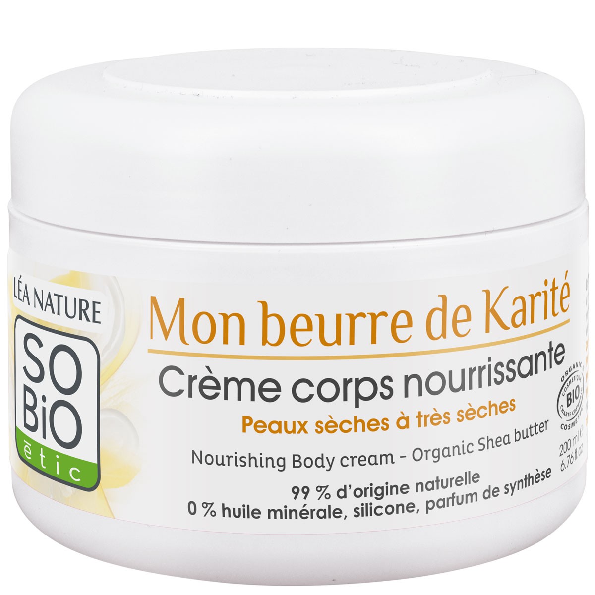 Crème nourrissante bio - Beurre de karité - Peaux sèches - 200 ml