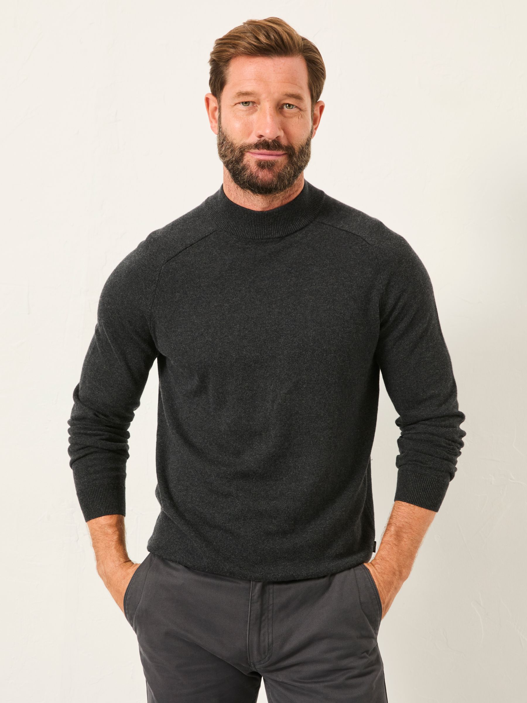 Antraciet - FatFace Knitted Turtle Neck Jumper