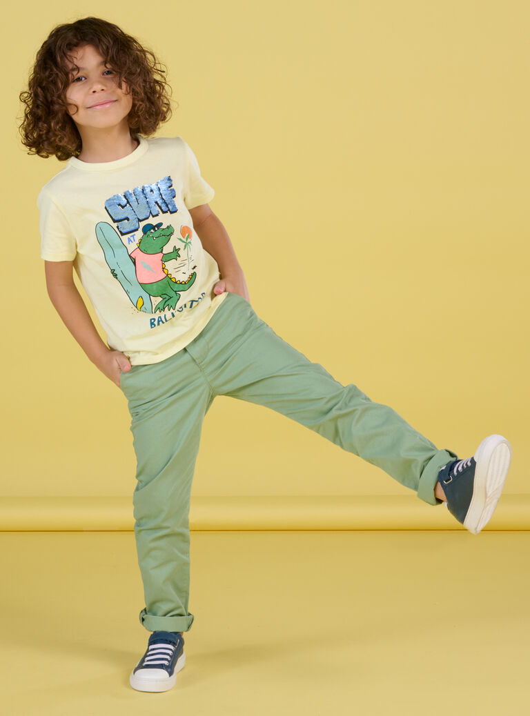 Pantalon vert olive à finition peau de pêche