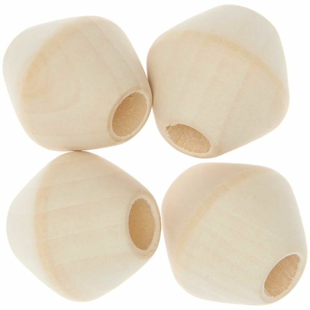 4 perles toupies pour macramé - bois nature - 30 mm